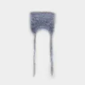 Fuzzy grey-blue cat ear hat with earflaps and long plush tassels for winter - 15x22cm / Blue