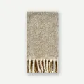 Beige wool blend scarf with thick bouclé texture and chunky tassel fringe for winter - 210x27cm / Oatmeal