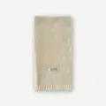 Soft cream 100% wool knitted scarf with ribbed edge and material label in minimalist style - 160x20cm / Off-white