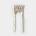 Minimalist beige fluffy plush earflap hat for women featuring soft faux fur texture - 15x22cm / Off-white