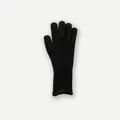 Solid black wool blend knit glove with ribbed cuff and touchscreen compatible texture - Charcoal Black