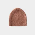 Gorro de punto de mezcla de lana naranja y beige con suave textura de canalé - 23x21cm / Rosa