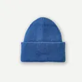 Klassische königsblaue 100% Schafwolle Strickmütze mit Rippenmuster für den Winter - 23x23cm / Saphirblau
