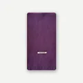 Dark purple knitted 100% wool scarf featuring elegant vertical ribbed texture and logo label - Purple