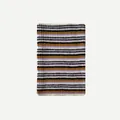 Striped wool blend leg warmer in purple, yellow, and black knit for autumn style - White Striped