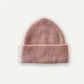 Gorro rosa de punto acanalado 100% lana de oveja con dobladillo ancho de invierno - 23x23cm / Rosa Claro