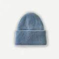Gorro clásico de lana de punto acanalado azul claro para mujer con dobladillo cálido - 23x23cm / Azul Niebla