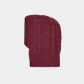Chunky knit wool blend balaclava in burgundy with aran cable stitch and ribbed trims - 33x22cm / Raspberry