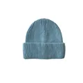 Sky blue 100% sheep wool ribbed knit beanie with fold-over cuff for winter warmth - 22x23cm / Light Blue