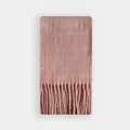 Soft pink plaid wool blend scarf for women with elegant fringe details for winter - 230x28cm / Pink