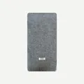 Grey 100% pure wool knitted scarf with ribbed edge and material tag for winter - 155x20cm / Gray