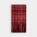 Red wool blend plaid scarf with classic checkered pattern and long fringe tassels - 230x28cm / Red