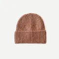 Braune Beanie-Mütze aus Alpaka-Wollmischung mit Rippstrick und breitem Umschlag für den Winter - 20x22cm / Rosa