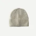 Gestrickte Beanie-Mütze aus Alpakawolle in Cremeweiß mit gerippter Textur und Umschlag-Design - 20x22cm / Gebrochenes Weiß
