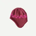 Winter checkered knit earflap beanie in burgundy and rose red checkerboard pattern - Rose Pink