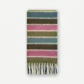 Écharpe rayée en laine mélangée rose, bleue et verte avec des franges blanches - 220x27cm / Vert et Rose