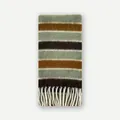 Écharpe chic en laine mélangée avec rayures vert sauge et marron et détails à franges - 220x27cm / Vert & Café