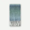 Sciarpa in misto lana sfumata blu e verde con nappe di frange bianche - 215x27cm / blu-verde