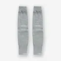 Light gray wool blend stirrup leg warmers with ribbed texture for winter fashion - White