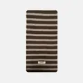 Brown and beige striped 100% pure wool scarf with thick ribbed knit and brand label - 160x20cm / Brown