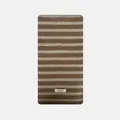 Brown and beige striped 100% pure wool scarf featuring a fine ribbed knit pattern - 160x20cm / Khaki