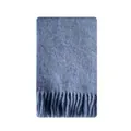 Soft light blue wool blend winter scarf with fringe tassels on white background - 210x28cm / Fog Blue