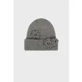 Gorro de punto hecho a mano en gris liso con tres flores decorativas de punto 3D - 19x22cm / Gris