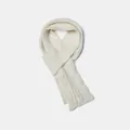 Creamy white wool blend cable knit scarf with classic twisted braid pattern for winter - 200x10cm / White