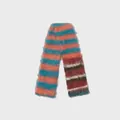 Weicher gestreifter Strickschal für Damen mit farbenfrohen Mohair-Streifen in Orange und Blau - 180x12cm / Orangegrün