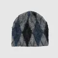 Berretto in maglia a rombi grigio e blu in misto mohair dalla texture morbida - Taglia unica / Blu