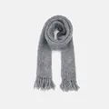 Bufanda larga de punto gris en mezcla de lana con flecos, accesorio de invierno cálido - 210x24cm / Gris