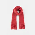 Bufanda de punto roja mezcla de lana con detalles de flecos para el invierno - 210x24cm / Rojo Anaranjado