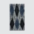 Blue and grey argyle wool blend knit scarf with a soft brushed texture for winter - 165x22cm / Blue