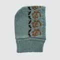 Light blue wool blend balaclava with brown rose jacquard pattern and ribbed hem - 38x25cm / Fog Blue