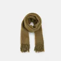 Bufanda de punto grueso verde oliva para mujer con flecos y suave textura de lana - 210x24cm / Verde Militar