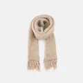Bufanda de punto grueso caqui en mezcla de lana con flecos en doblez suave - 210x24cm / Caqui