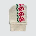 Cream knitted balaclava with red rose patterns and cozy ribbed neck warmer finish - 38x25cm / Off White