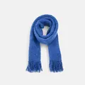 Bufanda gruesa de punto azul brillante para mujer con flecos y textura suave - 210x24cm / Azul