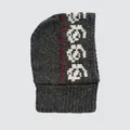 Dark grey wool blend knit balaclava with rose jacquard pattern and ribbed neck warmer - 38x25cm / Dark Gray