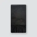 Thick alpaca wool blend scarf in solid black with brushed texture and fringe trim - 200x27cm / Black