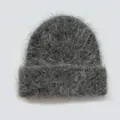 Dark gray alpaca wool knit beanie with soft plush texture for winter warmth - 23x26cm / Dark Gray