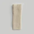 Winter cream wool blend ribbed knit fingerless gloves with a soft warm texture - One Size / Off White