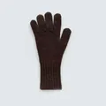 Dark brown 100% wool knitted gloves for women with elongated ribbed cuffs for winter - Brown