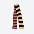 Gestreifter Merinowollschal mit doppelseitigem rosa-braunem und creme-rotem Strickmuster - 135x10cm / Rosa