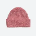 Pink wool blend knit beanie with a thick folded cuff and soft textured finish - Pink