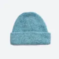 Light blue thick knit beanie in wool blend with a soft textured finish for winter - Lake Green