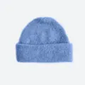 Sky blue wool blend knit beanie for women with a warm and soft fluffy texture - Blue