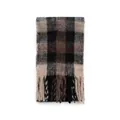 Brown and black plaid wool blend scarf with thick fringe tassels for men and women - Black Coffee