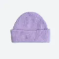 Thick lavender purple wool blend knit beanie for women with soft seamless fuzzy texture - 23x28cm / Light Purple
