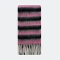 Pink and grey striped mohair scarf with fringe trim and soft brushed texture finish - 220x25cm / Black Pink